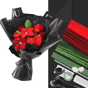 Valentines Day Bouquet <b>DIY</b> <b>Kit</b> Make Tulips Roses with Pipe Cleaners Includes Black Wrap Card Tape Stems Centers - Product Image 1