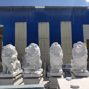 Moderno al aire libre jardín decoración tallada a mano blanco estatuas de León de mármol de tamaño de piedra de granito estatuas de León para la venta