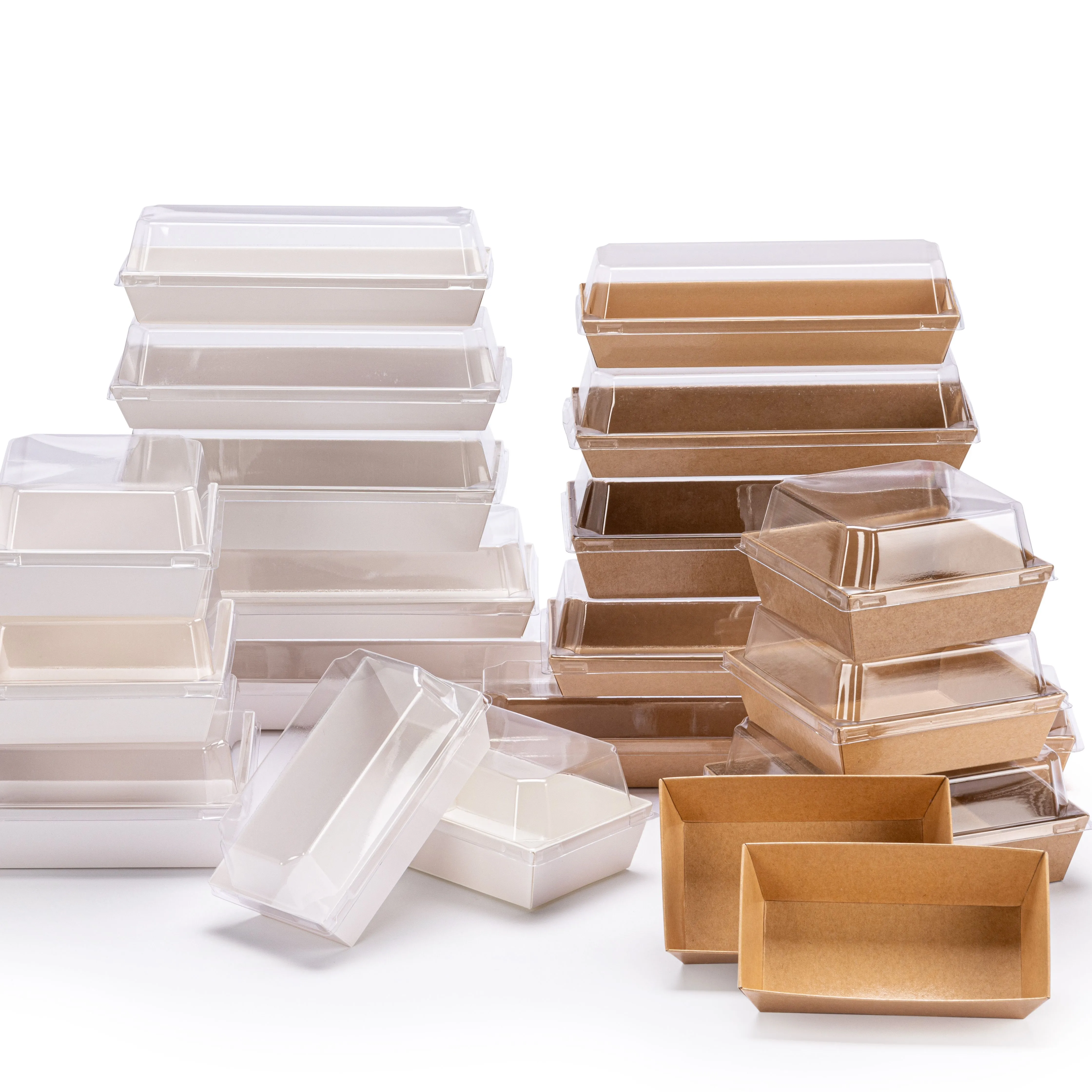 Коробка для пирожных, сделанная на заказ, сэндвич, гамбургер, прямоугольный, для хлеба, хот-дога, крафт-бумага с прозрачной пластиковой крышкой, одноразовая упаковка для пищевых продуктов