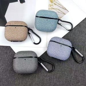 เคสพีซี+พียูเนื้อผ้าลายทแยงสำหรับแอร์พอด 1 2 โปร 3 4 โปร 2,ฝาครอบป้องกันพร้อมคาราบิเนอร์ - Product Image 1