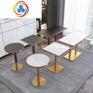 Mesa de Restaurante Moderna con Cubierta de Mármol Blanco y Negro Dorado, Base de Acero Inoxidable, Uso Comercial Duradero para Hoteles y Bistrós, Garantía de 5 Años - Product Image 1