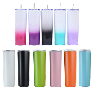 Wholesale Reusable <b>Double</b> <b>Wall</b> Travel Coffee Mugs Stainless Steel Insulated 20 oz Skinny Tumblers with Lid & Straw - Product Image 5