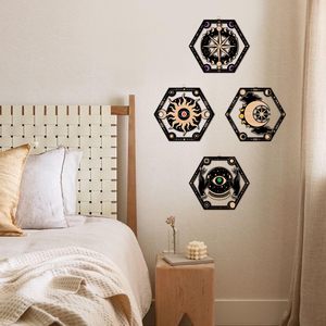 4 Piezas de Madera con Forma Irregular de Sol, Luna y Estrella, Estilo Brujería, Tarot, Abstracto, Místico, Celestial, Letrero Colgante, Bohemio, Gótico, Astrología, Decoración del Hogar - Product Image 1