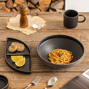 Platos de bistec de cerámica ovalados de arcilla negra, vajilla de restaurante, platos de aperitivo Retro de medio disco de salmón Sushi - Product Image 6