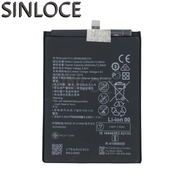 SINLOCE Wholesale High Quality Production Mobile Cell Phone Battery Factory for Huawei Honor 20 Lite/Honor 10P Smart HB396285ECW