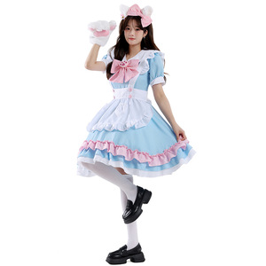 Lindo Disfraz de Sirvienta Estilo Japonés, Azul y Rosa con Volantes, Disfraz de Cosplay de Anime y Manga, Vestido para Juego de Roles, Talla Grande, Lolita para Uso Diario - Product Image 3