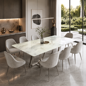 Customized Luxury Grey & Blue <b>Marble</b> Dining <b>Table</b> Rechtangel <b>Top</b> Modern Custom Design Villa 8~10 Seater - Product Image 1