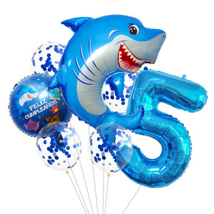 Nuevo <span class=keywords><strong>globo</strong></span> de película de aluminio con número semanal de tiburones de dibujos animados para decoración de fondo de fiesta de cumpleaños - Product Image 5