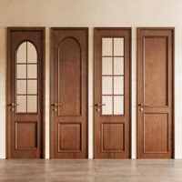 Puerta Francesa de Vidrio de Lujo para Interiores con Marco de Madera Sólida Tallada, Estilo Europeo Clásico, Resistente al Agua y a la Humedad