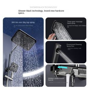 Système de douche thermostatique gris anthracite de luxe avec affichage numérique LED IronMan et robinet pluie pour salle de bain moderne à montage mural - Product Image 4