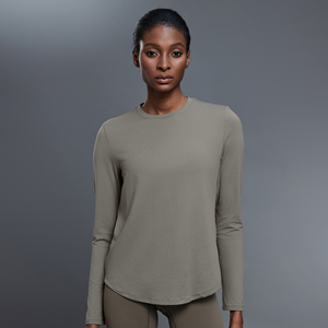 Kaus Yoga lengan panjang untuk wanita, pakaian Yoga longgar leher bulat, kaus lengan panjang, kaus olahraga kebugaran kasual ramping serbaguna, Atasan musim gugur - Product Image 2