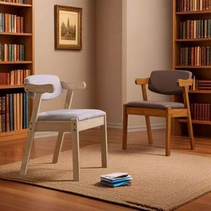 Tabouret simple et moderne en bois massif pour maison et restaurant Chaise d'ordinateur d'étude de salle à manger de style nordique avec accoudoir et dossier Meubles de maison - Product Image 3