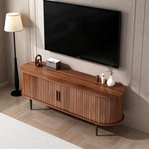 Living Room TV Stand 55" Modern Wood TV Console <b>Table</b> with Storage Compartment and Sliding Door - Product Image 1
