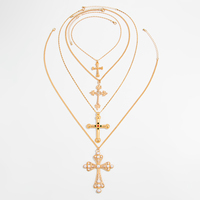 4 Pcs/Set Vintage Imité Perle Grande Croix Pendentifs Collier pour Hommes Charms Homme Clavicule Chaînes Accessoires Bijoux de Mode Cadeau