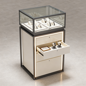 Ensemble de vitrine moderne blanc laiteux pour bijoux avec tour de comptoir en <span class=keywords><strong>verre</strong></span> et armoire de rangement – Mobilier de luxe pour boutiques de montres - Product Image 3