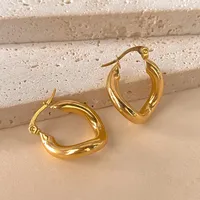 Boucles d'oreilles créoles géométriques EMANCO en acier inoxydable pour femme, tendance, texture métallique, plaqué or 18 carats, accessoires pour fiançailles, bureau ou carrière