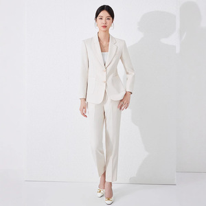 Women's Blue Suit Set Polyester Three Quarter Sleeve Anti-Wrinkle Formal Spring Style - Product Image 5