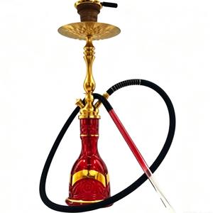 Chicha rouge dorée à un tuyau en acier inoxydable givré, ensemble de fumage avec tuyau pour bar, cadeau, voyage - Product Image 1