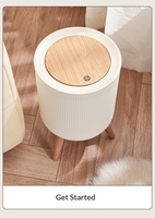 Panier à papier rond surélevé créatif à poussoir, en plastique imitation bois blanc, grande capacité 7L, pour salon et chambre à coucher