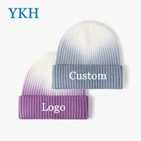 Yukaihe Winter Populaire Tie-Dye Gebreide Kleurrijke Lage MOQ Mutsen Op Maat Gemaakt Verloopkleurige Skull Beanie Hoed