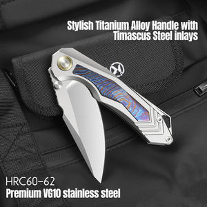 Couteau pliant <span class=keywords><strong>à</strong></span> manche en alliage de titane Timascus, système Liner Lock, acier VG-10, pour <span class=keywords><strong>la</strong></span> chasse, <span class=keywords><strong>le</strong></span> camping et les activités de plein air, couteau de poche DIY - Product Image 2