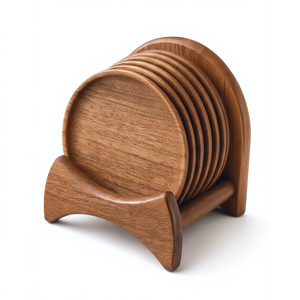 Posavasos Cuadrados de Madera Hechos a Mano con Rayas, Ecológicos, Decoración de Mesa para el Hogar y Vajilla de Comedor - Product Image 1