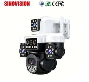Caméra IP extérieure 4K 8MP double PTZ à 4 objectifs, système de vidéosurveillance avec détection humaine IA via l'<span class=keywords><strong>application</strong></span> O-KAM, logo personnalisé, vente en gros usine - Product Image 1