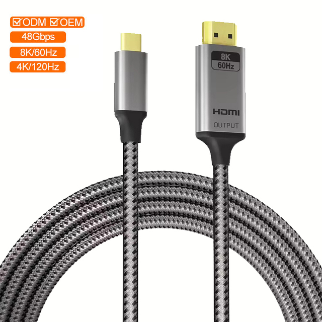 8K USB C to HDMI 2.1 Cable 48Gbps 60Hz Braided Aluminum Type C Cord Thunderbolt 4 for MacBook Pro iPad Pro Laptop Wholesale OEM