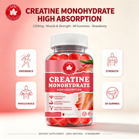 Gummies de créatine monohydrate à absorption élevée, saveur fraise, 60 unités, pour la force et l'endurance musculaire, marque privée OEM, personnalisables