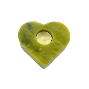 Assorted Color Jade Heart Shape Tea Light Candle Holder