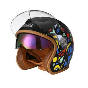 Tesglow复古经典动漫滑板女士自行车越野开放式半脸全脸配件摩托车头盔