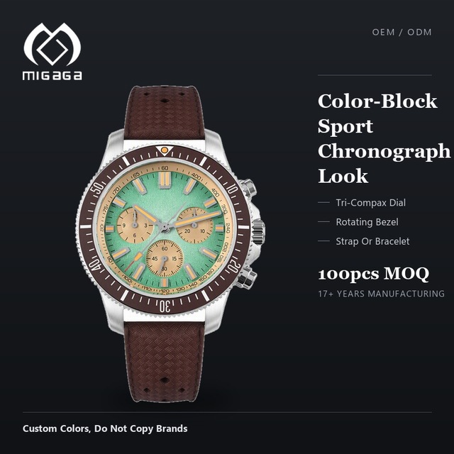 Chronograph Watch Men 3 Register Stainless Steel Case Wristwatch Tachymeter Bezel Analog Custom Watch