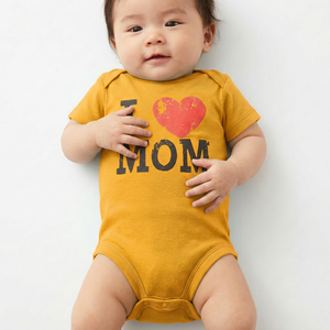 Body de Bebé con Estampado de "I Love Mom", Manga Corta, Algodón, Unisex, Ropa Casual Suave para Bebés, Cierre de Broches con Logotipo Frontal - Product Image 1