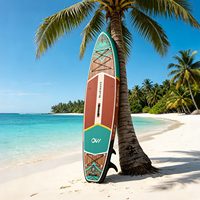 Planche de SUP gonflable en bois turquoise de 11' (33 pouces de large), planche à pagaie tropicale avec pompe et aileron pour les stations balnéaires et la vie insulaire