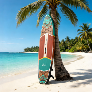 Planche de SUP <span class=keywords><strong>gonflable</strong></span> en bois turquoise de 11' (33 pouces de large), planche à pagaie tropicale avec pompe et aileron pour les stations balnéaires et la vie insulaire - Product Image 3