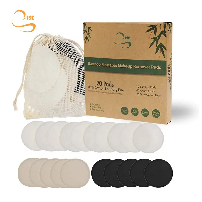 Coussinets de nettoyage du visage en coton, 8cm, 3 couches, sans produits chimiques, pour le nettoyage, lot de sacs à linge, pour enlever le produit cosmétique, 10 pièces