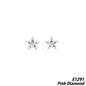 Orecchini a lobo con fiore di diamante rosa, montatura a griffe, gioielli romantici da donna per tutti i giorni, con cristalli E1291 - Product Image 1