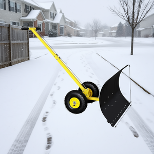 Pelle à neige avec poignée réglable, grande capacité, pousse-neige pour allée et trottoir, lame en métal jaune avec roues - Product Image 2