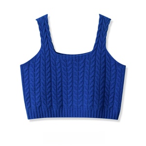 Gilet <span class=keywords><strong>sans</strong></span> manches en <span class=keywords><strong>tricot</strong></span> torsadé brodé personnalisé pour femme, col carré, 100 % laine, idéal pour l'été - Product Image 5
