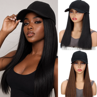 Casquette avec extensions de cheveux, perruque intégrée, chapeau ajustable avec postiche synthétique court et lisse pour femme, blond mélangé blond décoloré