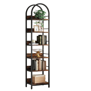 Estantería abierta de 6 niveles marrón rústica alta, estantería de Metal estrecha arqueada, estantes de exhibición de esquina independientes - Product Image 6