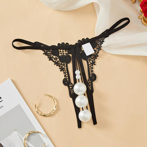 Perizoma da massaggio da donna sexy con motivo floreale perlato, in pizzo a cordino sottile, traforato, traspirante, con taglio aperto, lavorato a maglia, a vita bassa, trasparente - Product Image 2