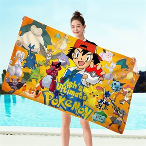 ผ้าขนหนูเด็กคุณภาพสูงลายการ์ตูนโปเกมอน ขนาดใหญ่ เนื้อไมโครไฟเบอร์นุ่มพิเศษ ซึมซับน้ำได้ดี แห้งเร็ว เหมาะสำหรับสระว่ายน้ำ ท่องเที่ยว อาบน้ำ และชายหาด - Product Image 1