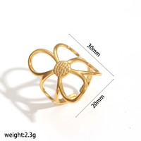 Bague tendance personnalisée imperméable pour femmes, vente chaude, fiançailles, fleur d'hibiscus creuse, acier inoxydable, deux tons, hip hop, 14 carats, 4 mm