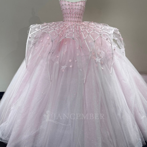 Vestido de Quinceañera Wx387 Rosa Rubor sin Tirantes con Cuentas y Tul Brillante, Vestido de Gala con Flores 3D para Fiesta de 15 Años, Jancember - Product Image 5