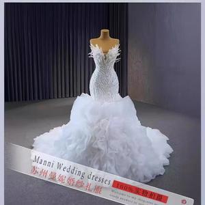 Vestido de Novia Moderno Personalizado, Estilo Sirena, con Ilusión de Hombros Descubiertos, Borlas, Cuentas de Cristal, Volantes, Largo hasta el Suelo, Vestido de Gala Elegante para Graduación 2025 - Product Image 6
