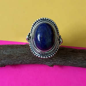 Pierre Lapis Lazulli naturelle, bijoux en argent Sterling 925, bague en cristal réglable pour femmes - Product Image 2