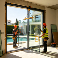 Porte coulissante en aluminium robuste à double vitrage en verre trempé, grand panneau, entrée de patio, taille personnalisée, fabrication OEM