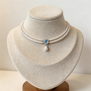 Collar de Perlas Artificiales Clásico para Novia, <span class=keywords><strong>Gargantilla</strong></span> de Doble Hilera con Colgante de Gema - Product Image 3