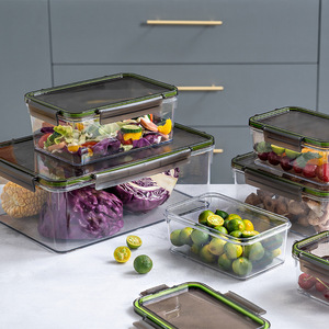 Transparent Food <b>Storage</b> <b>Container</b> Rectangle <b>Stackable</b> Clip On Lid Freshness Preservation Fridge Use Household - Product Image 5